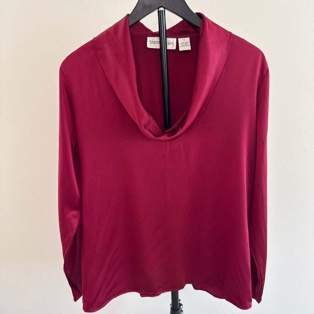 Vintage 100% Silk Bloomingdale's Women's Long Sleeve Cowl Neck Blouse